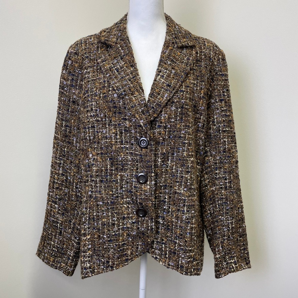 Coldwater Creek Brown Boucle Tweed Blazer Jacket Wool Blend Plus Size W18